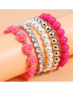 Flower Fashion Acrylic Beads Multi-layer Women Wholesale Bracelet - Rose