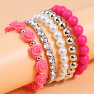 Flower Fashion Acrylic Beads Multi-layer Women Wholesale Bracelet - Rose