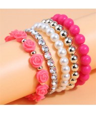 Flower Fashion Acrylic Beads Multi-layer Women Wholesale Bracelet - Rose