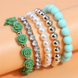 Flower Fashion Acrylic Beads Multi-layer Women Wholesale Bracelet - Green