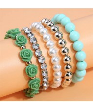Flower Fashion Acrylic Beads Multi-layer Women Wholesale Bracelet - Green
