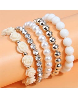 Flower Fashion Acrylic Beads Multi-layer Women Wholesale Bracelet - White