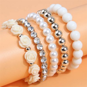 Flower Fashion Acrylic Beads Multi-layer Women Wholesale Bracelet - White