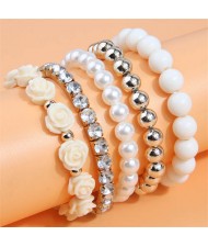 Flower Fashion Acrylic Beads Multi-layer Women Wholesale Bracelet - White