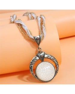 Bohemian Fashion Folk Style Round Pendant Weaving Chain Wholesale Costume Necklace - White