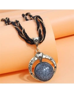 Bohemian Fashion Folk Style Round Pendant Weaving Chain Wholesale Costume Necklace - Black