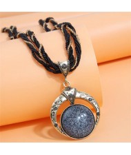 Bohemian Fashion Folk Style Round Pendant Weaving Chain Wholesale Costume Necklace - Black