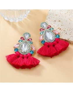 Bohemian Style Colorful Rhinestone StringTassel Women Fashion Wholesale Earrings - Red