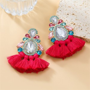 Bohemian Style Colorful Rhinestone StringTassel Women Fashion Wholesale Earrings - Red