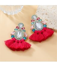 Bohemian Style Colorful Rhinestone StringTassel Women Fashion Wholesale Earrings - Red