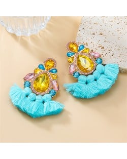 Bohemian Style Colorful Rhinestone StringTassel Women Fashion Wholesale Earrings - Sky Blue