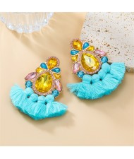 Bohemian Style Colorful Rhinestone StringTassel Women Fashion Wholesale Earrings - Sky Blue