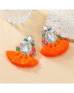 Bohemian Style Colorful Rhinestone StringTassel Women Fashion Wholesale Earrings - Orange