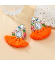 Bohemian Style Colorful Rhinestone StringTassel Women Fashion Wholesale Earrings - Orange