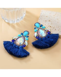 Bohemian Style Colorful Rhinestone StringTassel Women Fashion Wholesale Earrings - Blue