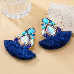 Bohemian Style Colorful Rhinestone StringTassel Women Fashion Wholesale Earrings - Blue