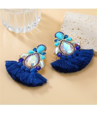 Bohemian Style Colorful Rhinestone StringTassel Women Fashion Wholesale Earrings - Blue
