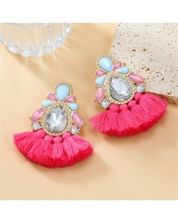 Bohemian Style Colorful Rhinestone StringTassel Women Fashion Wholesale Earrings - Pink