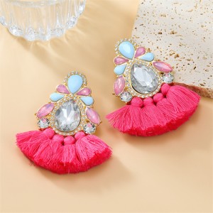 Bohemian Style Colorful Rhinestone StringTassel Women Fashion Wholesale Earrings - Pink