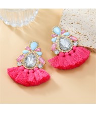 Bohemian Style Colorful Rhinestone StringTassel Women Fashion Wholesale Earrings - Pink