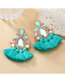 Bohemian Style Colorful Rhinestone StringTassel Women Fashion Wholesale Earrings - Green