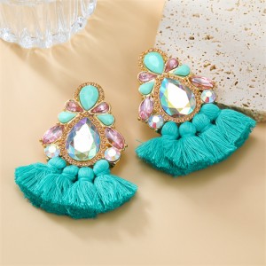 Bohemian Style Colorful Rhinestone StringTassel Women Fashion Wholesale Earrings - Green