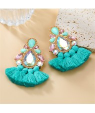 Bohemian Style Colorful Rhinestone StringTassel Women Fashion Wholesale Earrings - Green