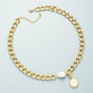 Punk Style Fashion Thick Chain Pearl Pendant Wholesale Alloy Women Statement Necklace
