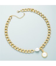 Punk Style Fashion Thick Chain Pearl Pendant Wholesale Alloy Women Statement Necklace