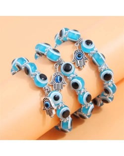 Evil Eye Fashion Beads and Hands Pendants Multi-layer Women Wholesale Bracelet - Blue