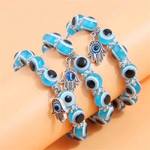 Evil Eye Fashion Beads and Hands Pendants Multi-layer Women Wholesale Bracelet - Blue