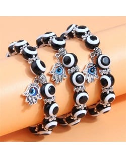 Evil Eye Fashion Beads and Hands Pendants Multi-layer Women Wholesale Bracelet - Black