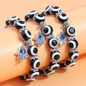 Evil Eye Fashion Beads and Hands Pendants Multi-layer Women Wholesale Bracelet - Black