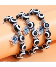 Evil Eye Fashion Beads and Hands Pendants Multi-layer Women Wholesale Bracelet - Black