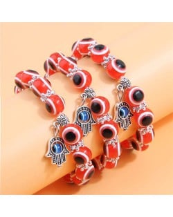 Evil Eye Fashion Beads and Hands Pendants Multi-layer Women Wholesale Bracelet - Red