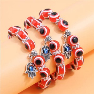 Evil Eye Fashion Beads and Hands Pendants Multi-layer Women Wholesale Bracelet - Red