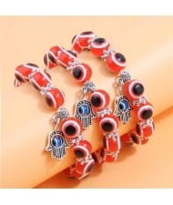 Evil Eye Fashion Beads and Hands Pendants Multi-layer Women Wholesale Bracelet - Red