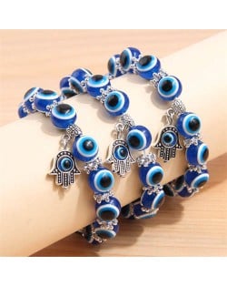 Evil Eye Fashion Beads and Hands Pendants Multi-layer Women Wholesale Bracelet - Royal Blue