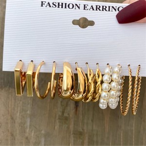 Fashion Franch Style Geometric and Pearl Circel Combo Wholesale Alloy Earrings Set