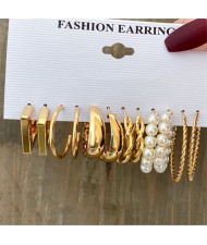 Fashion Franch Style Geometric and Pearl Circel Combo Wholesale Alloy Earrings Set