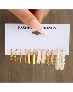 Business Style Rhomboid and Pearl Multi-element Wholesale Women Fashion Earrings Set