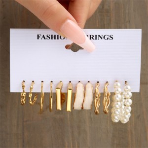 Business Style Rhomboid and Pearl Multi-element Wholesale Women Fashion Earrings Set