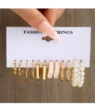 Business Style Rhomboid and Pearl Multi-element Wholesale Women Fashion Earrings Set