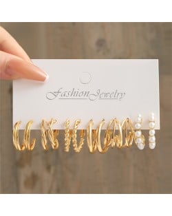 Simple Small Circle Design Business Style Pearl and Alloy Wholesale Women Fashion Earrings Set