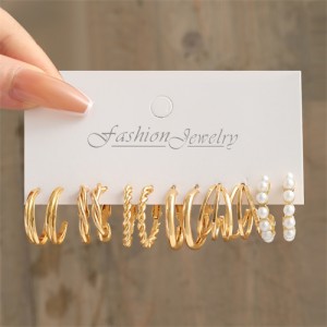 Simple Small Circle Design Business Style Pearl and Alloy Wholesale Women Fashion Earrings Set
