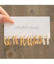 Simple Small Circle Design Business Style Pearl and Alloy Wholesale Women Fashion Earrings Set