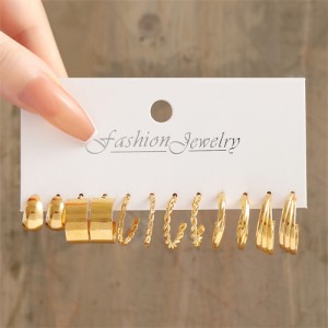 Simple Design Business Style Golden Alloy Small Circle Wholesale Fashion Women Earrings Set