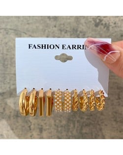 Simple Design Twist and Pearl Combo Business Style Golden Alloy Wholesale Women Earrings Set