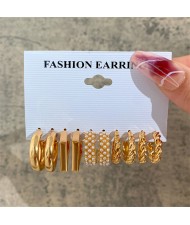 Simple Design Twist and Pearl Combo Business Style Golden Alloy Wholesale Women Earrings Set