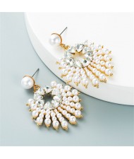 Fashion Franch Style Elegant Pearl Sun Flower Design Women Wholesale Earrings - White